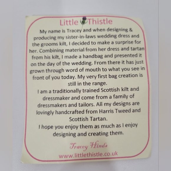 Little Thistle Handmade Purple Plaid Kiss Clasp Scottish Kilt Handbag NWT - Picture 2 of 6